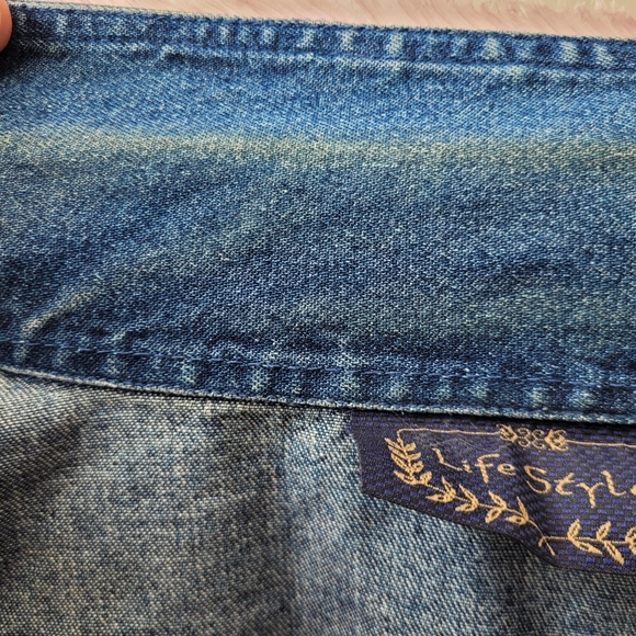 Vintage 90s Jean Jacket Snap Closure Pink Fringe Pockets - Picture 15 of 15